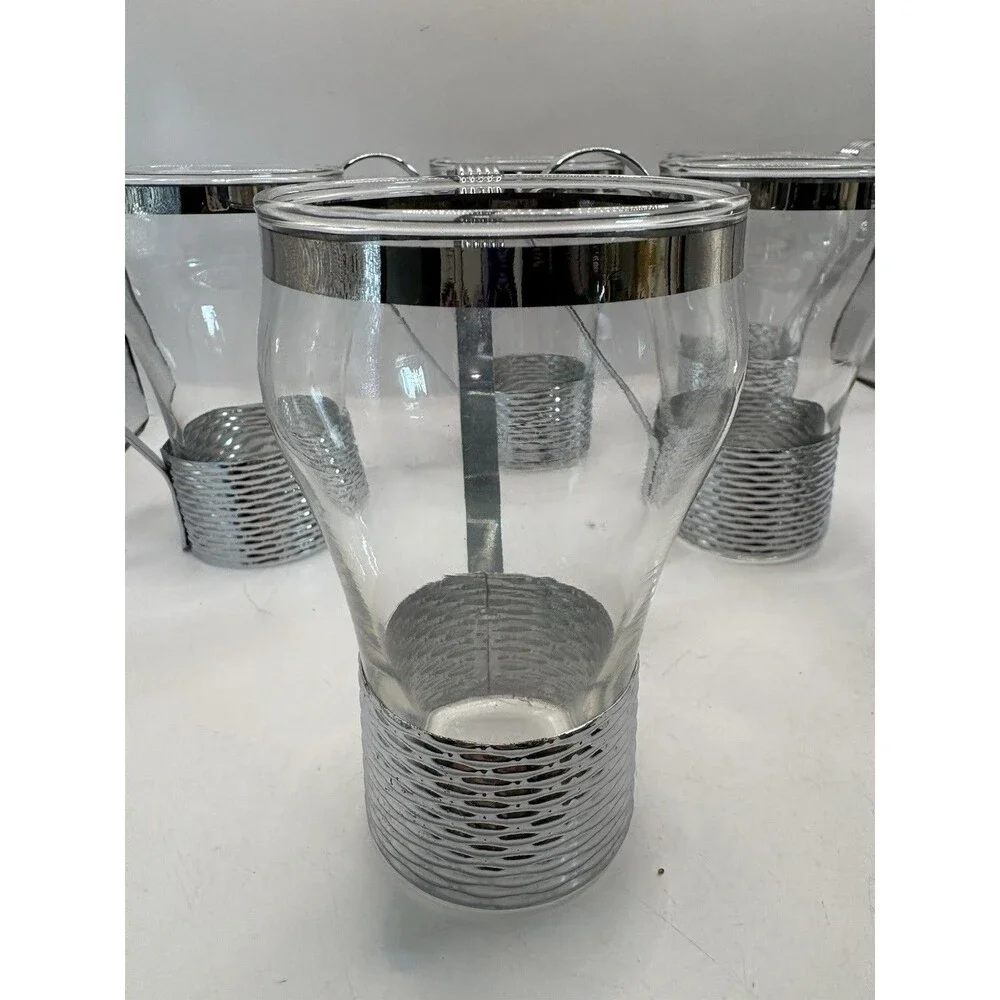 Vintage Mid Century Federal Glass Soda Fountain Glasses Metal Holders And Handle